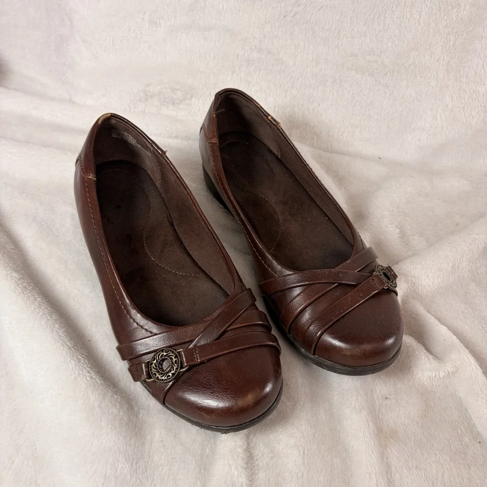 Kim Rogers Gamlin Comfort Ballet Flats Brown Crossover Strap Office Casual 6 1/2